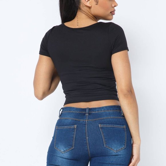 Love J Ribbed Pullover Shrug Cut Out Top--Black - Picture 4 of 6